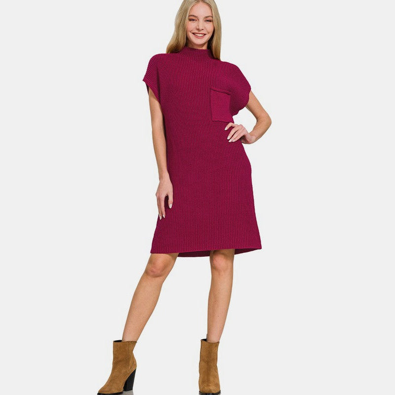 Zenana Mock Neck Short Sleeve Sweater Dress