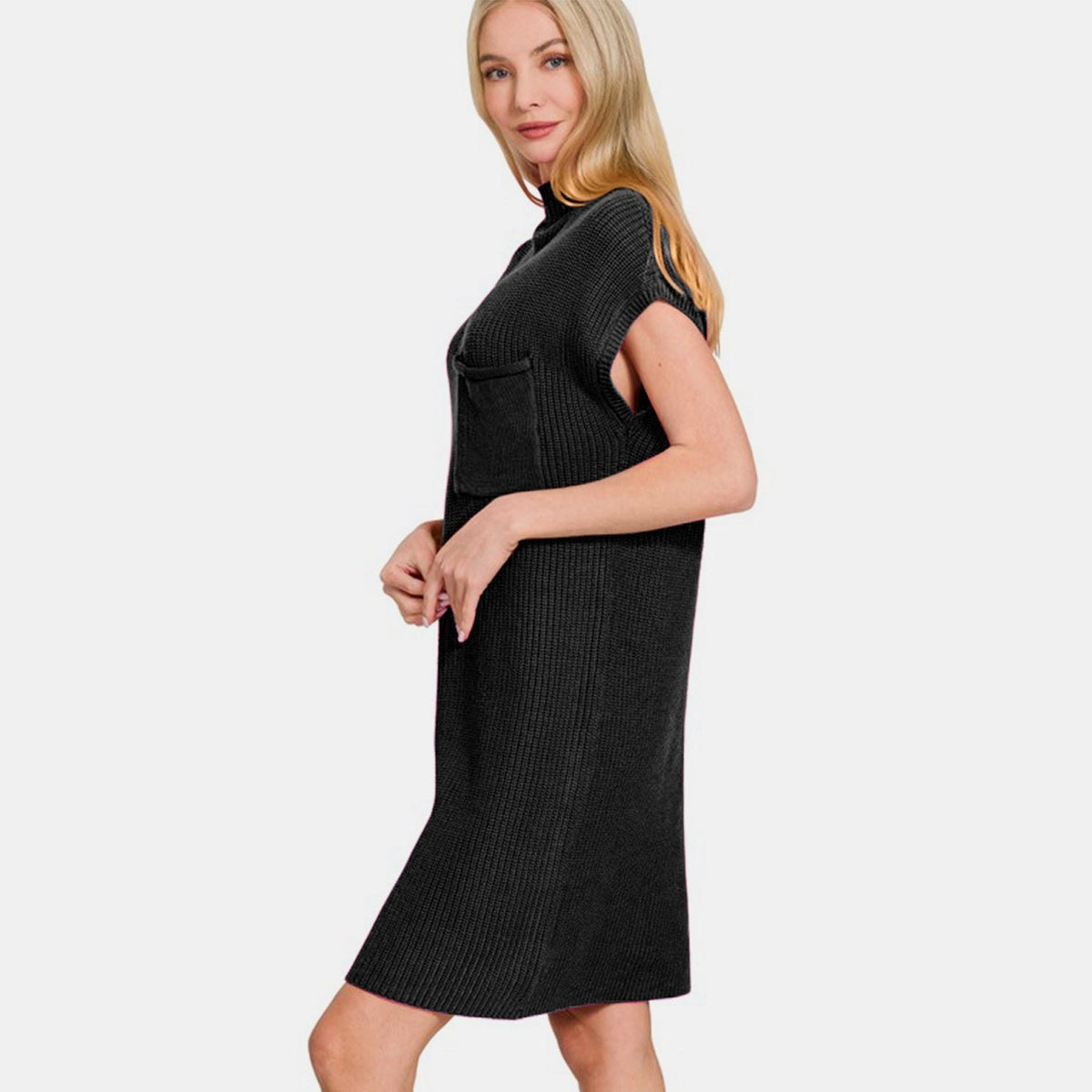 Zenana Mock Neck Short Sleeve Sweater Dress