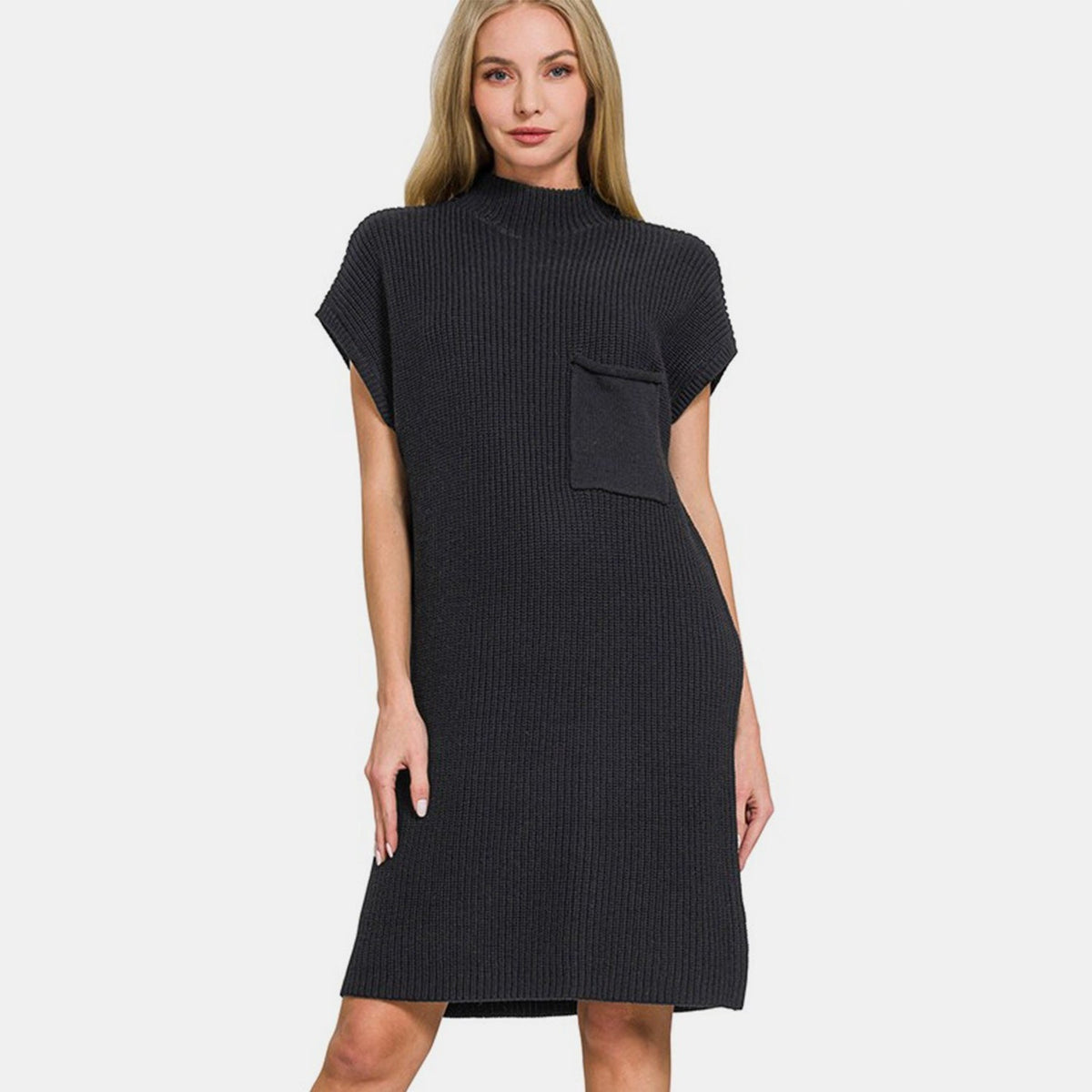 Zenana Mock Neck Short Sleeve Sweater Dress