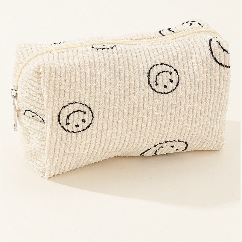 Zenana Smiley Face Corduroy Cosmetic Pouch