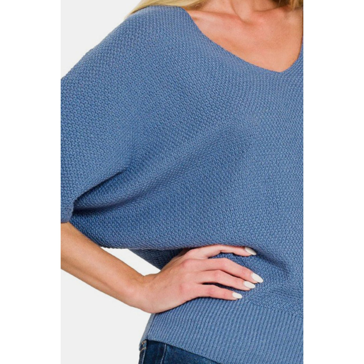 Zenana V-Neck Short Sleeve Dolman Sweater