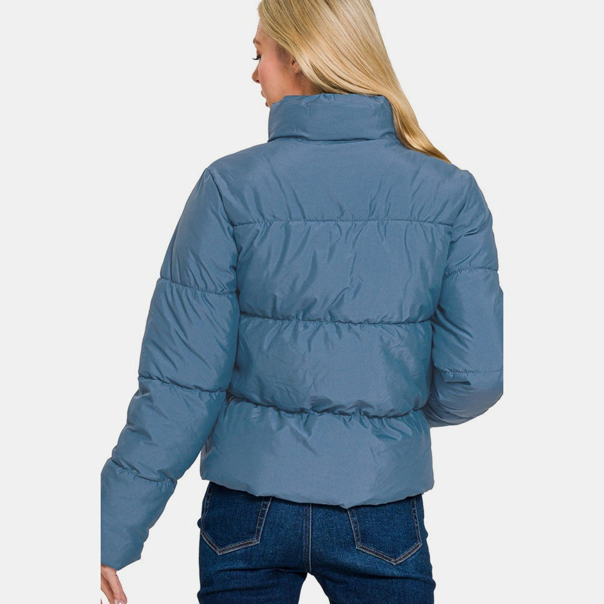 Zenana Zip Up Turtleneck Puffer Jacket with Pockets