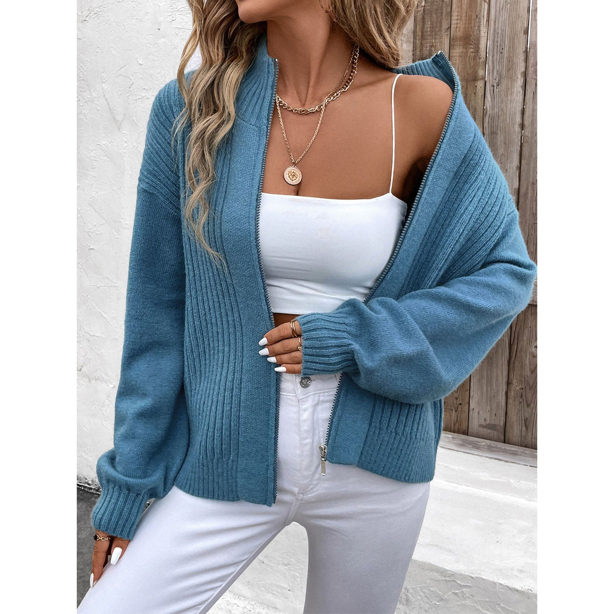 Zip Up Long Sleeve Cardigan