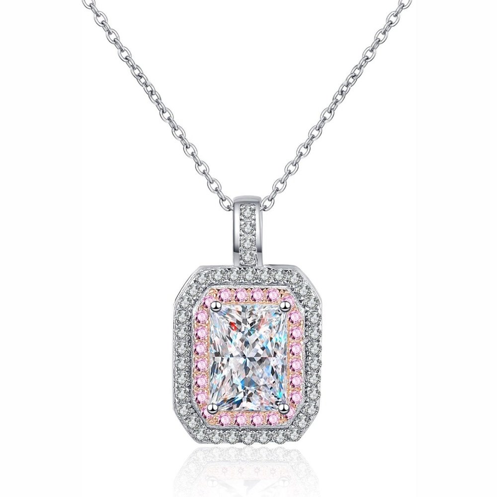 1 Carat Moissanite Geometric Pendant Chain Necklace