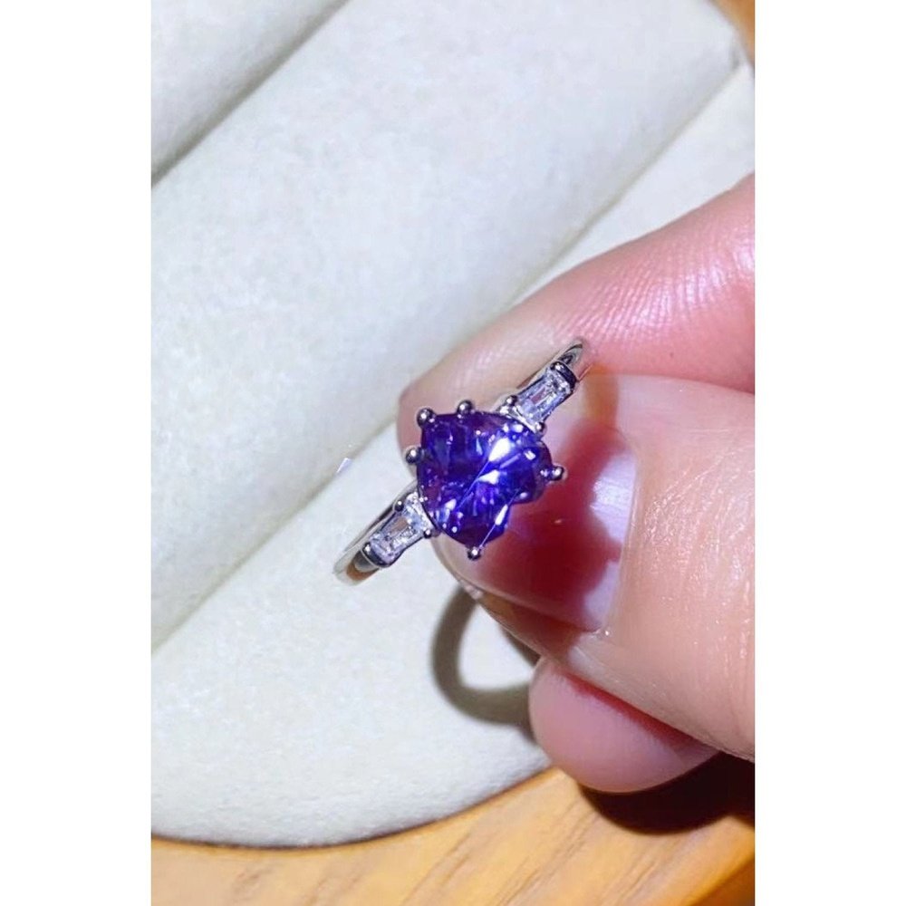 1 Carat Moissanite Heart-Shaped Platinum-Plated Ring in Purple