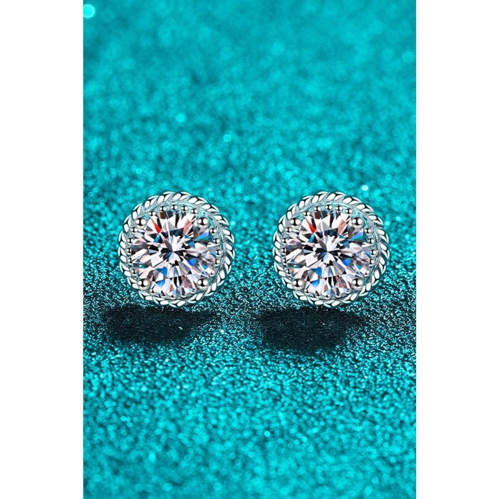 Timeless 1 Carat Moissanite Rhodium-Plated Round Stud Earrings