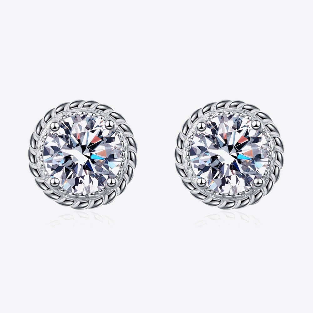 Timeless 1 Carat Moissanite Rhodium-Plated Round Stud Earrings