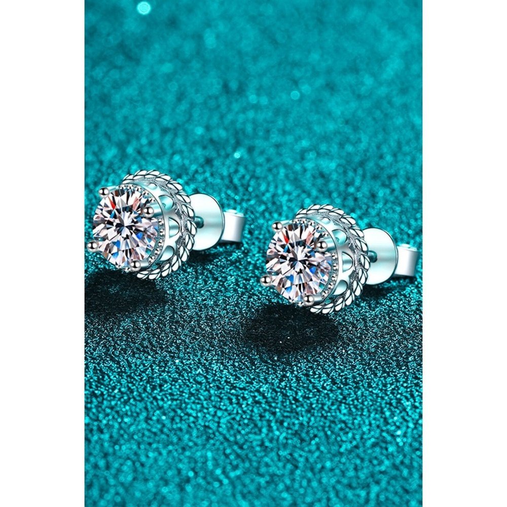 Timeless 1 Carat Moissanite Rhodium-Plated Round Stud Earrings