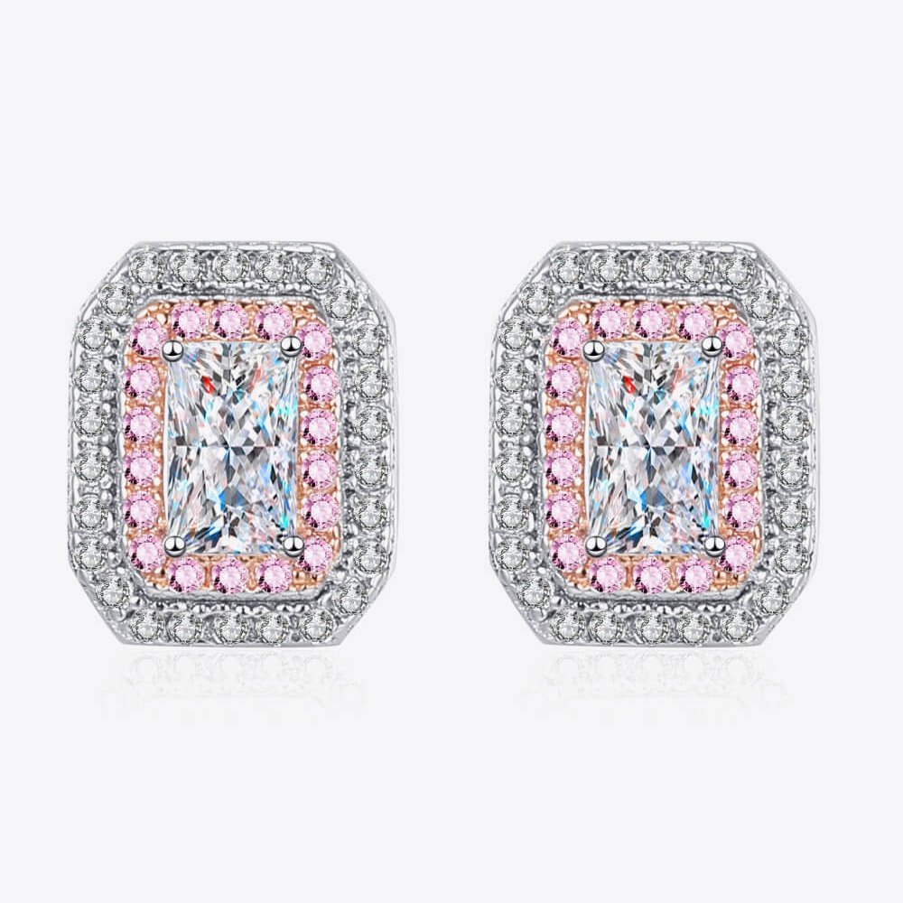 1 Carat Moissanite and Zircon Contrast Geometric Stud Earrings