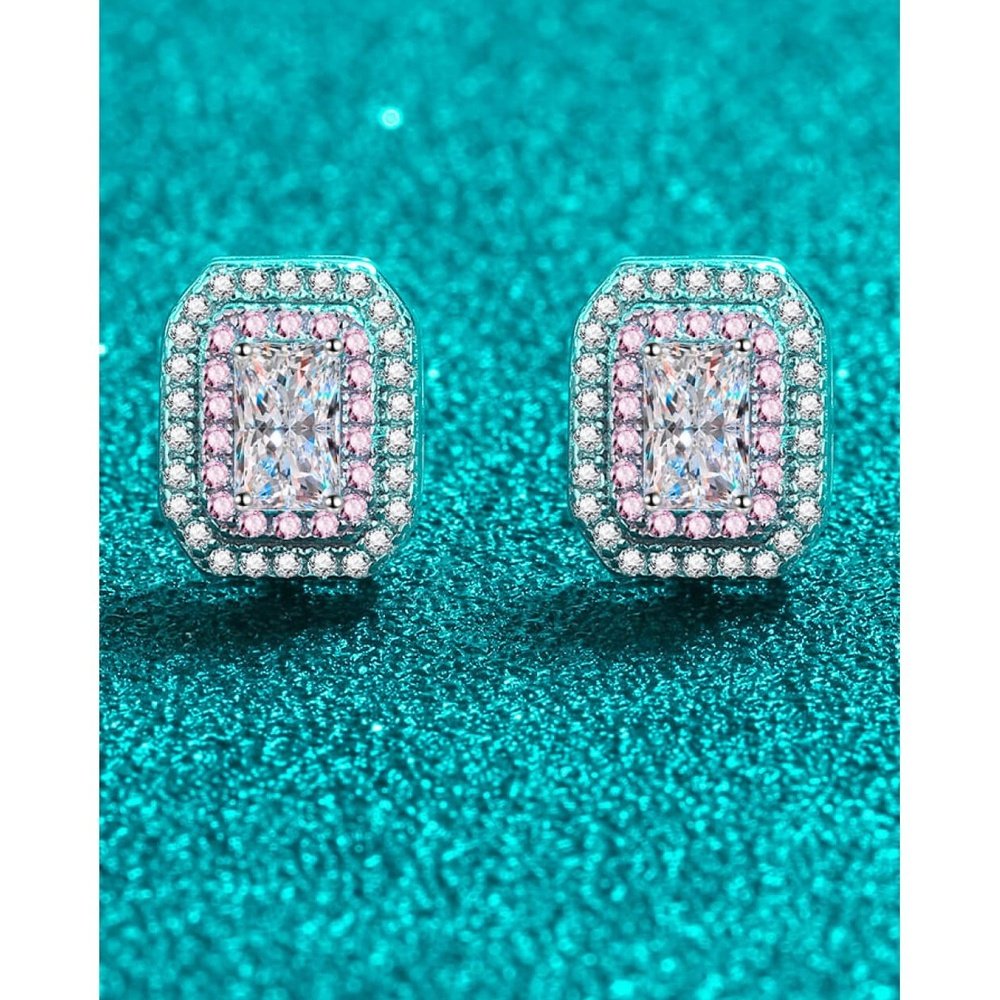 1 Carat Moissanite and Zircon Contrast Geometric Stud Earrings