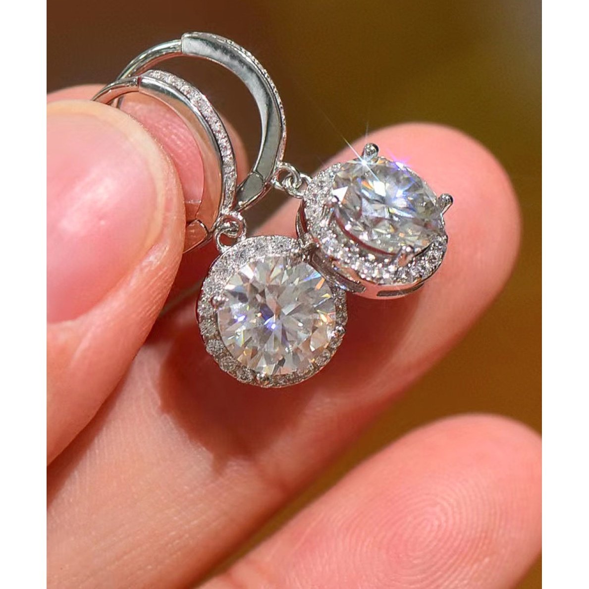 2 Carat Moissanite Round Drop Earrings