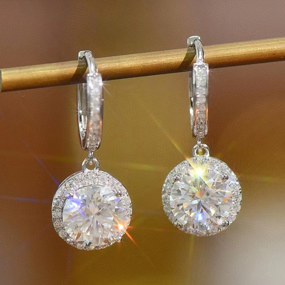 2 Carat Moissanite Round Drop Earrings