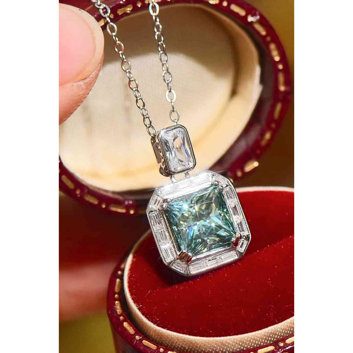 2 Carat Moissanite Square Pendant Necklace