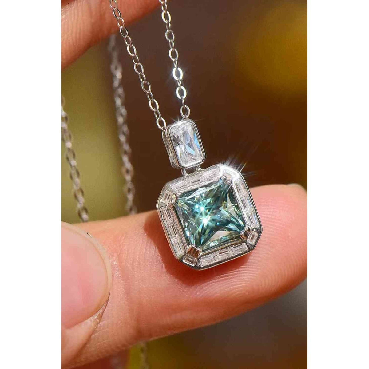 2 Carat Moissanite Square Pendant Necklace