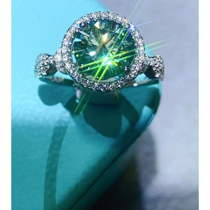 2 Carat Moissanite Emerald Green Ring