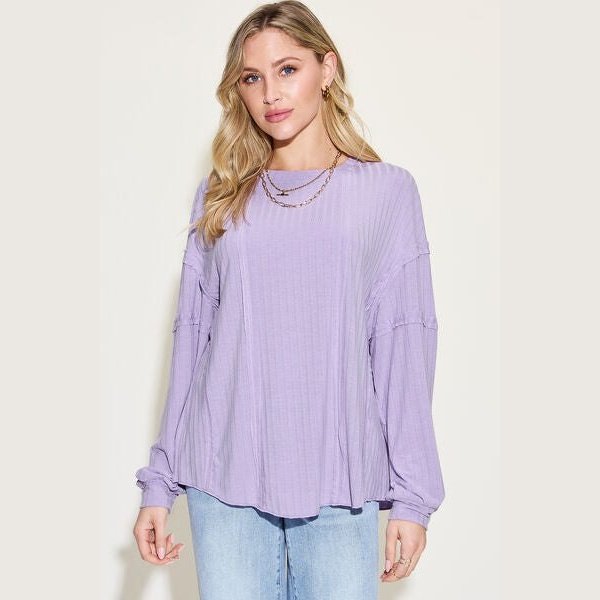 Basic Bae Full Size Ribbed Round Neck Long Sleeve T-Shirt