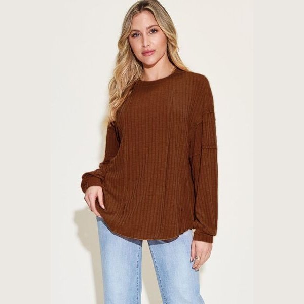 Basic Bae Full Size Ribbed Round Neck Long Sleeve T-Shirt