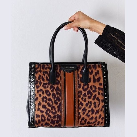 David Jones Leopard Contrast Rivet Handbag