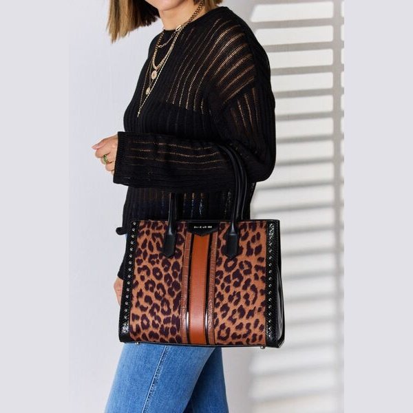 David Jones Leopard Contrast Rivet Handbag