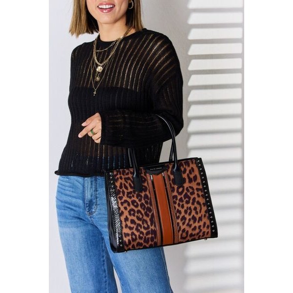 David Jones Leopard Contrast Rivet Handbag