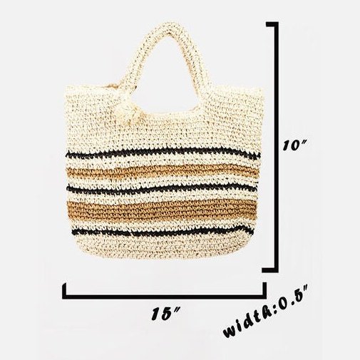 Fame Striped Straw Braided Tote Bag