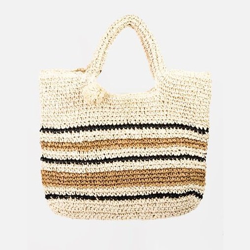 Fame Striped Straw Braided Tote Bag