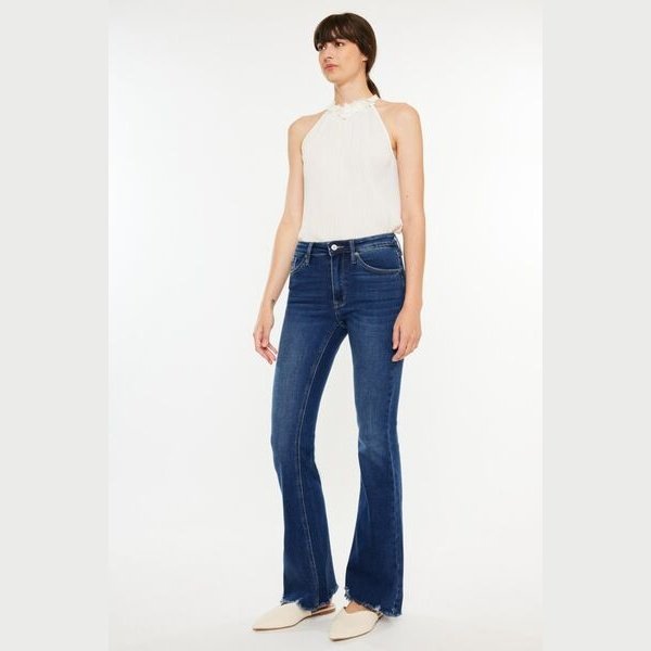 Kancan Cat's Whiskers Raw Hem Flare Jeans