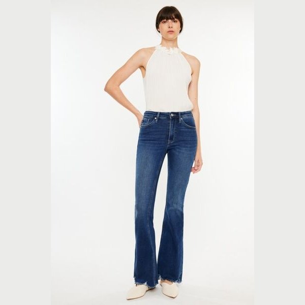 Kancan Cat's Whiskers Raw Hem Flare Jeans