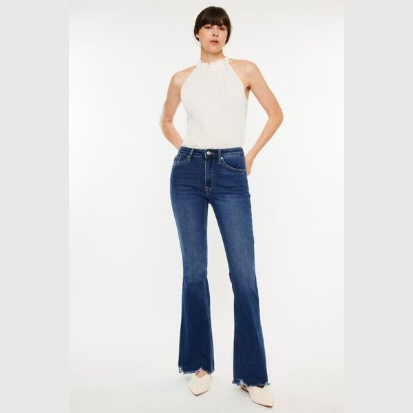 Kancan Cat's Whiskers Raw Hem Flare Jeans