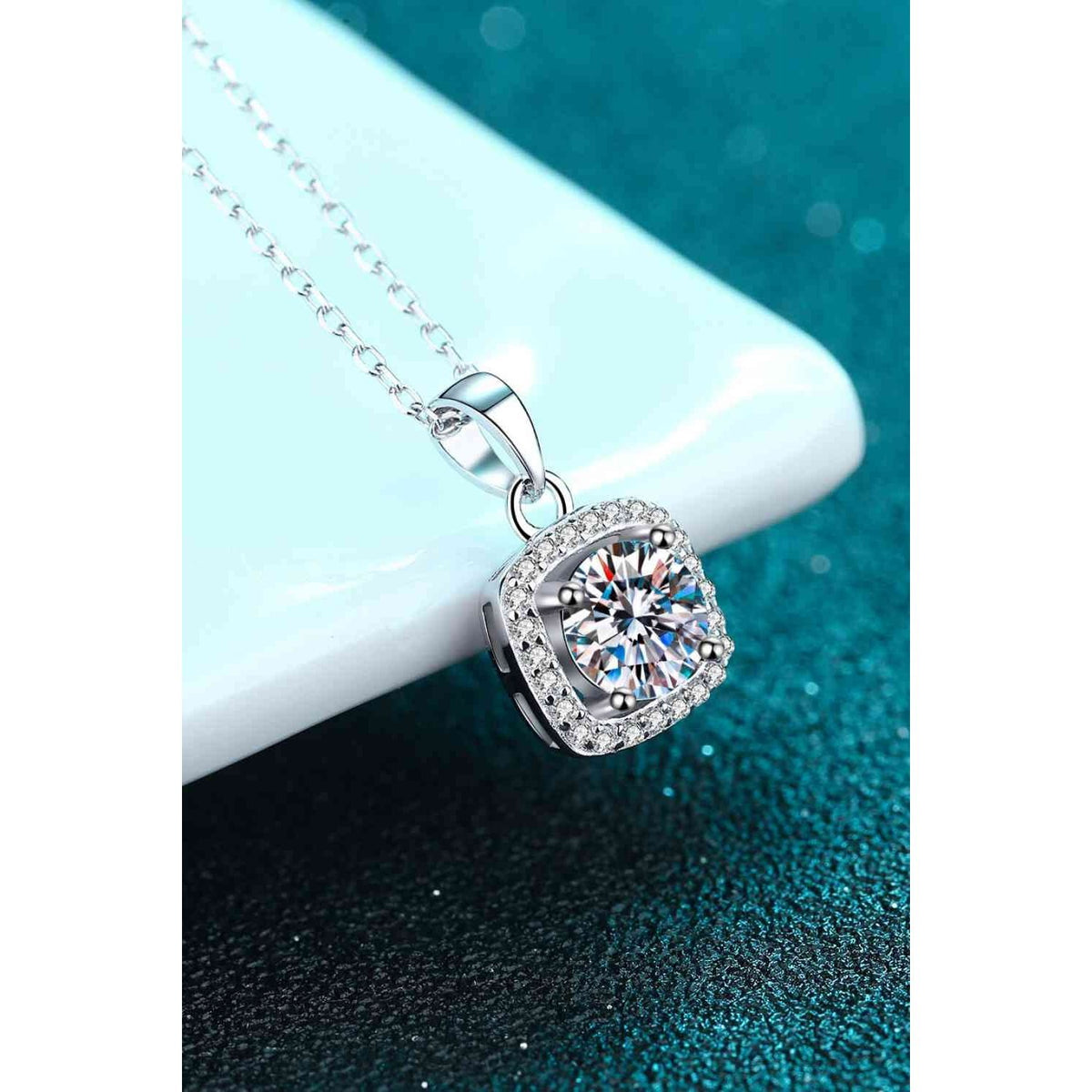 Moissanite Square Pendant Chain Necklace