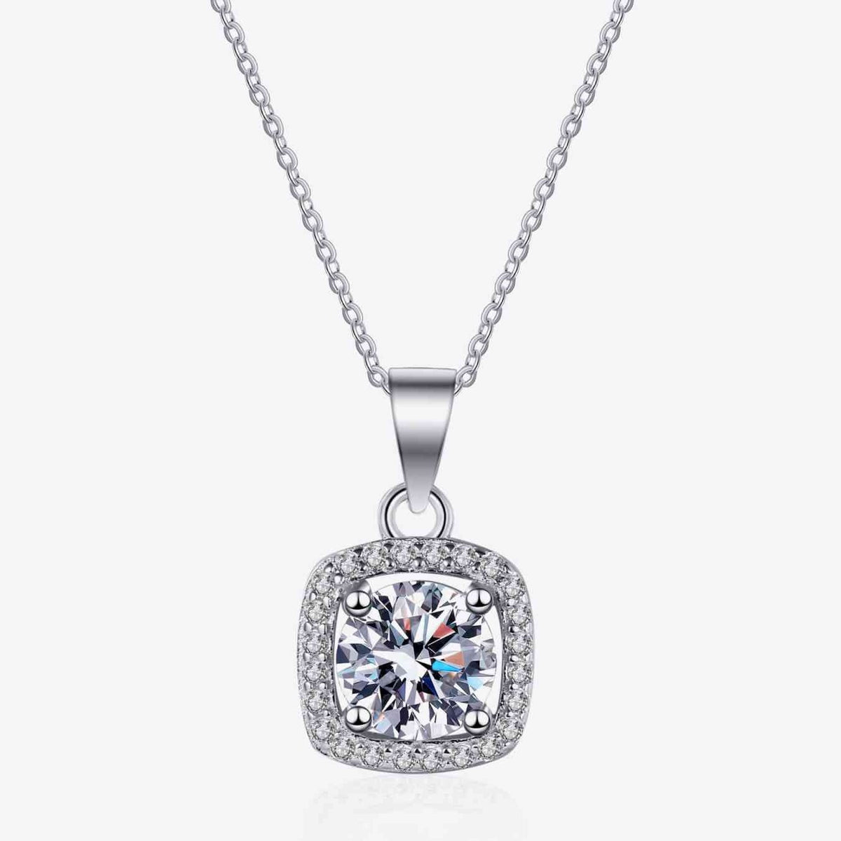 Moissanite Square Pendant Chain Necklace