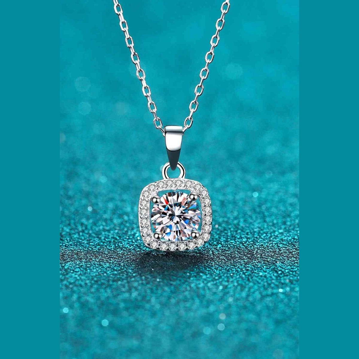 Moissanite Square Pendant Chain Necklace