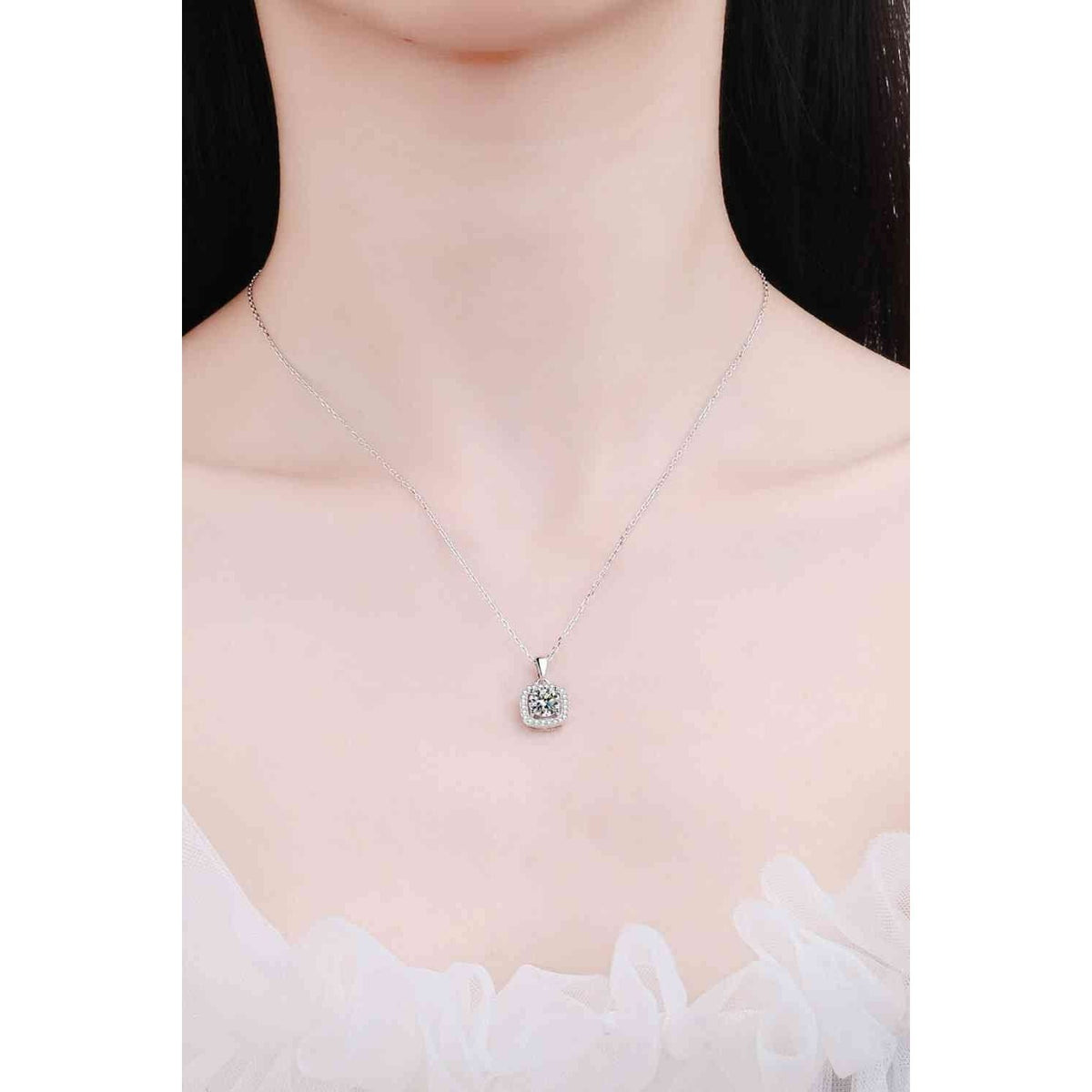 Moissanite Square Pendant Chain Necklace