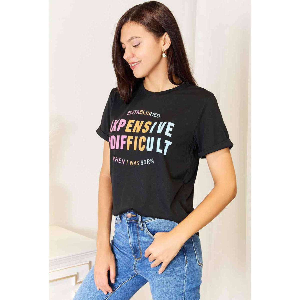 Simply Love Slogan Graphic Cuffed Sleeve T-Shirt