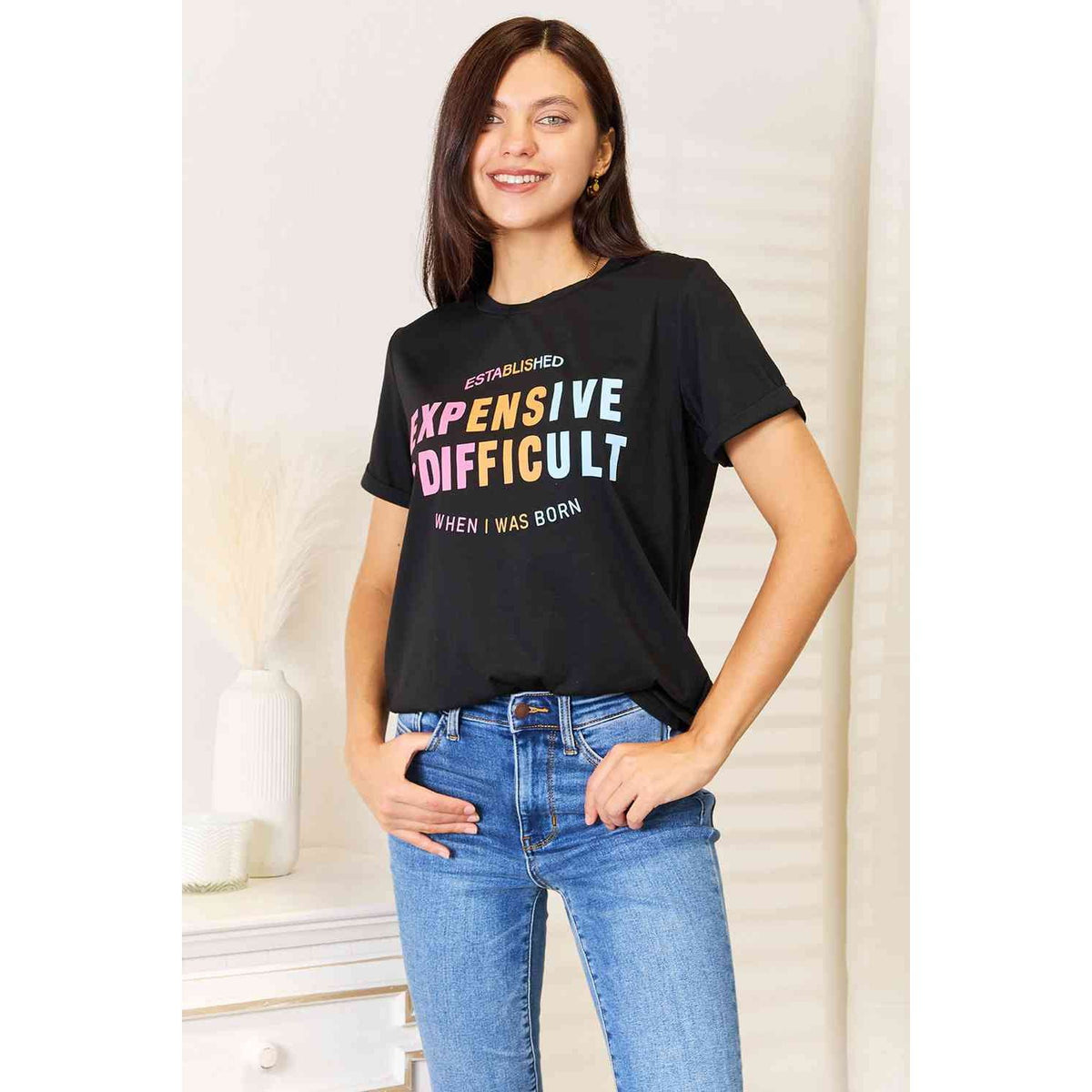 Simply Love Slogan Graphic Cuffed Sleeve T-Shirt