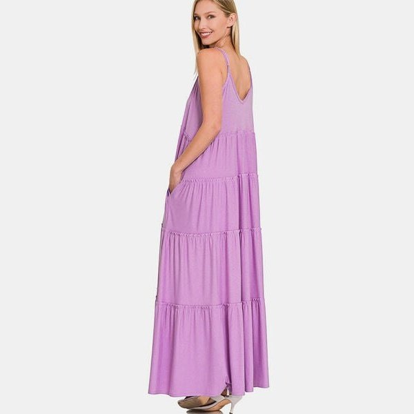 Zenana Frill Tiered V-Neck Maxi Cami Dress