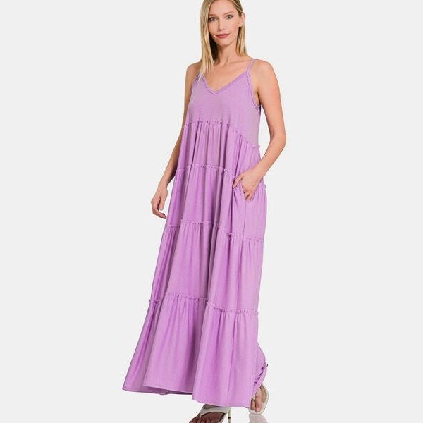 Zenana Frill Tiered V-Neck Maxi Cami Dress